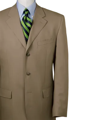 100% Wool Three-Button Travel Blazer - British Tan