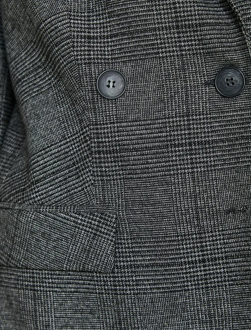 14913 Black-Grey Double-breasted Plaid Jacket