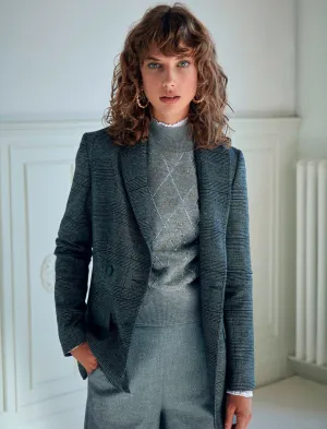 14913 Black-Grey Double-breasted Plaid Jacket
