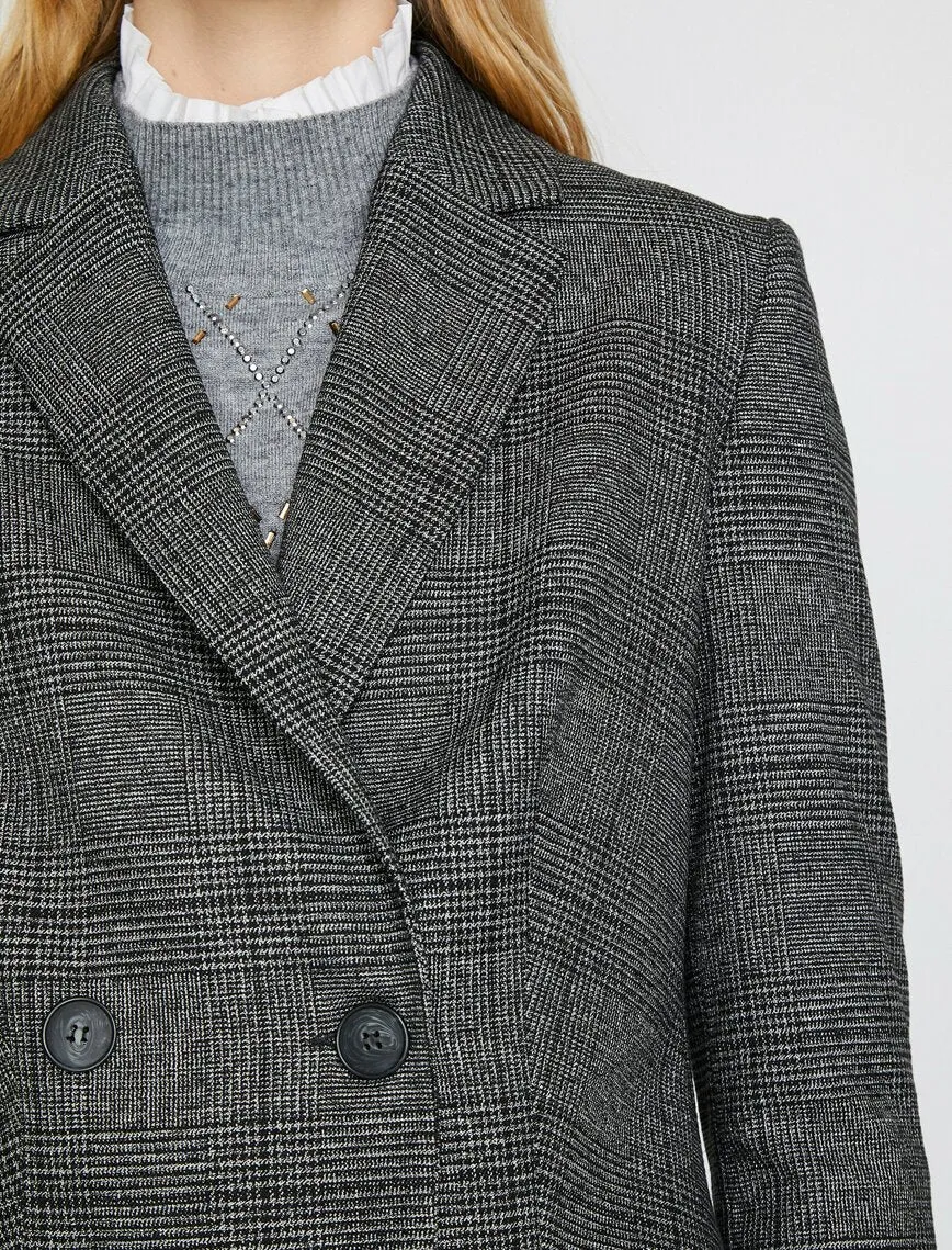 14913 Black-Grey Double-breasted Plaid Jacket