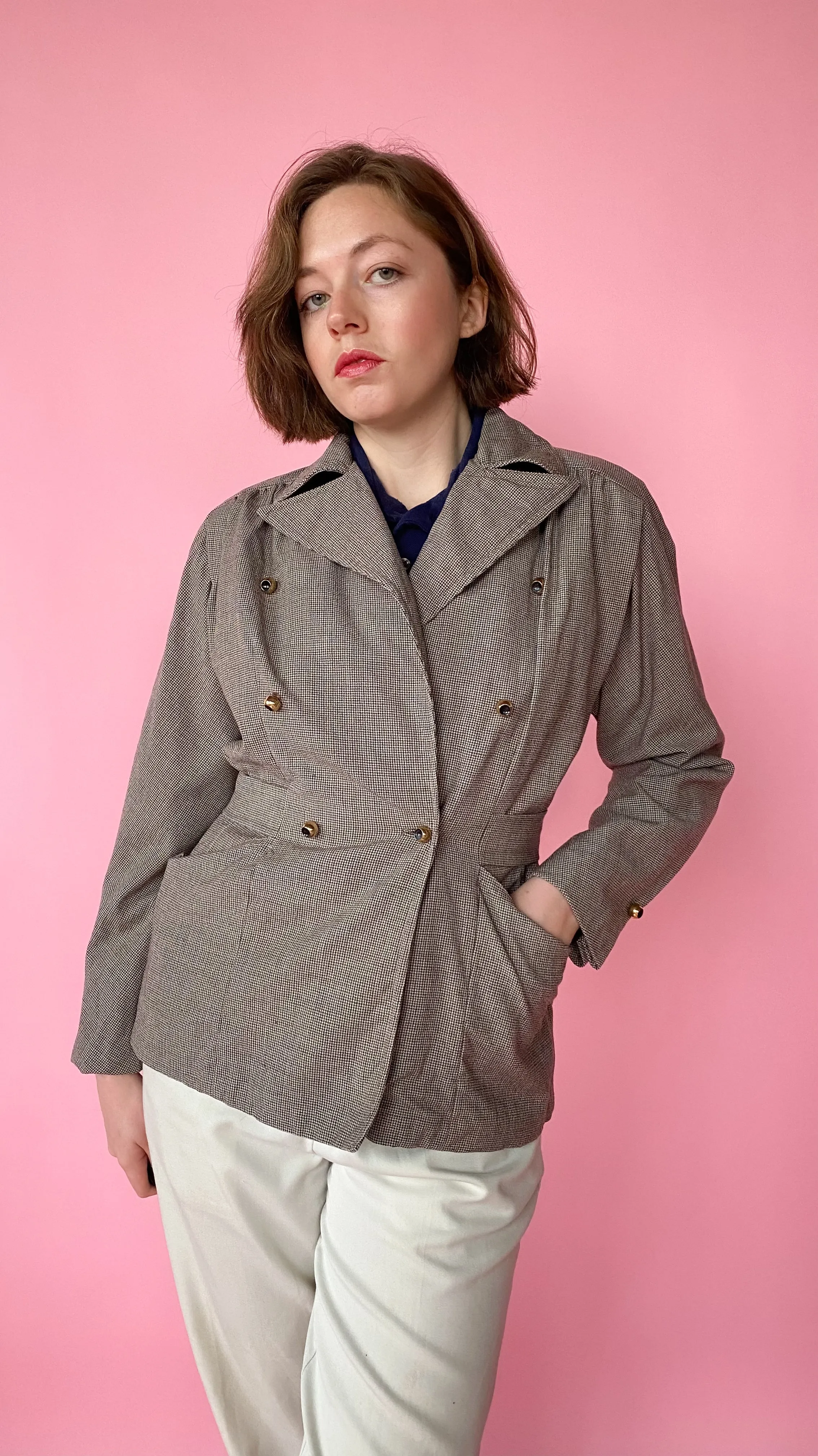 1940s Brown and Blue Tweed Blazer, sz. S