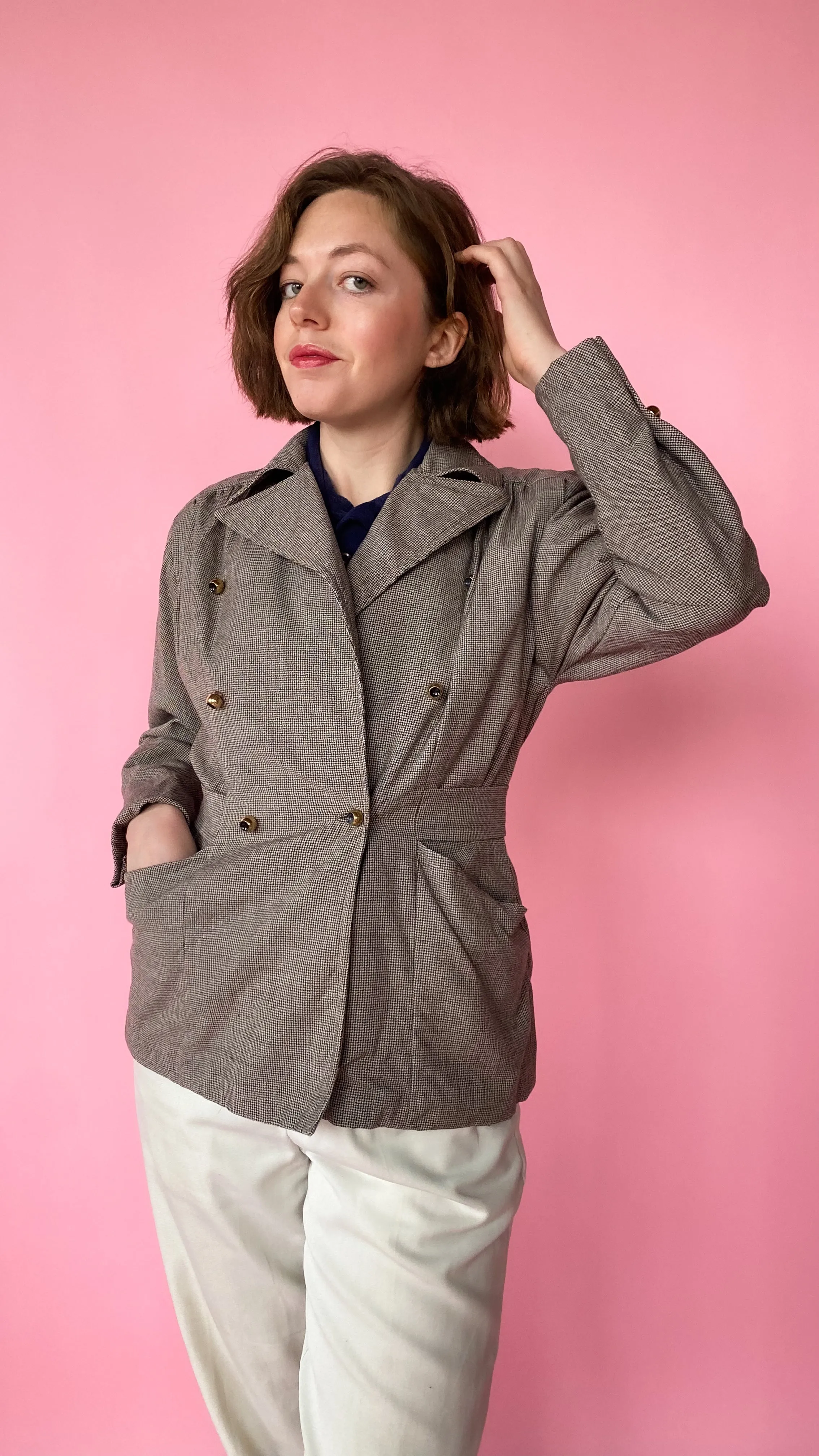 1940s Brown and Blue Tweed Blazer, sz. S