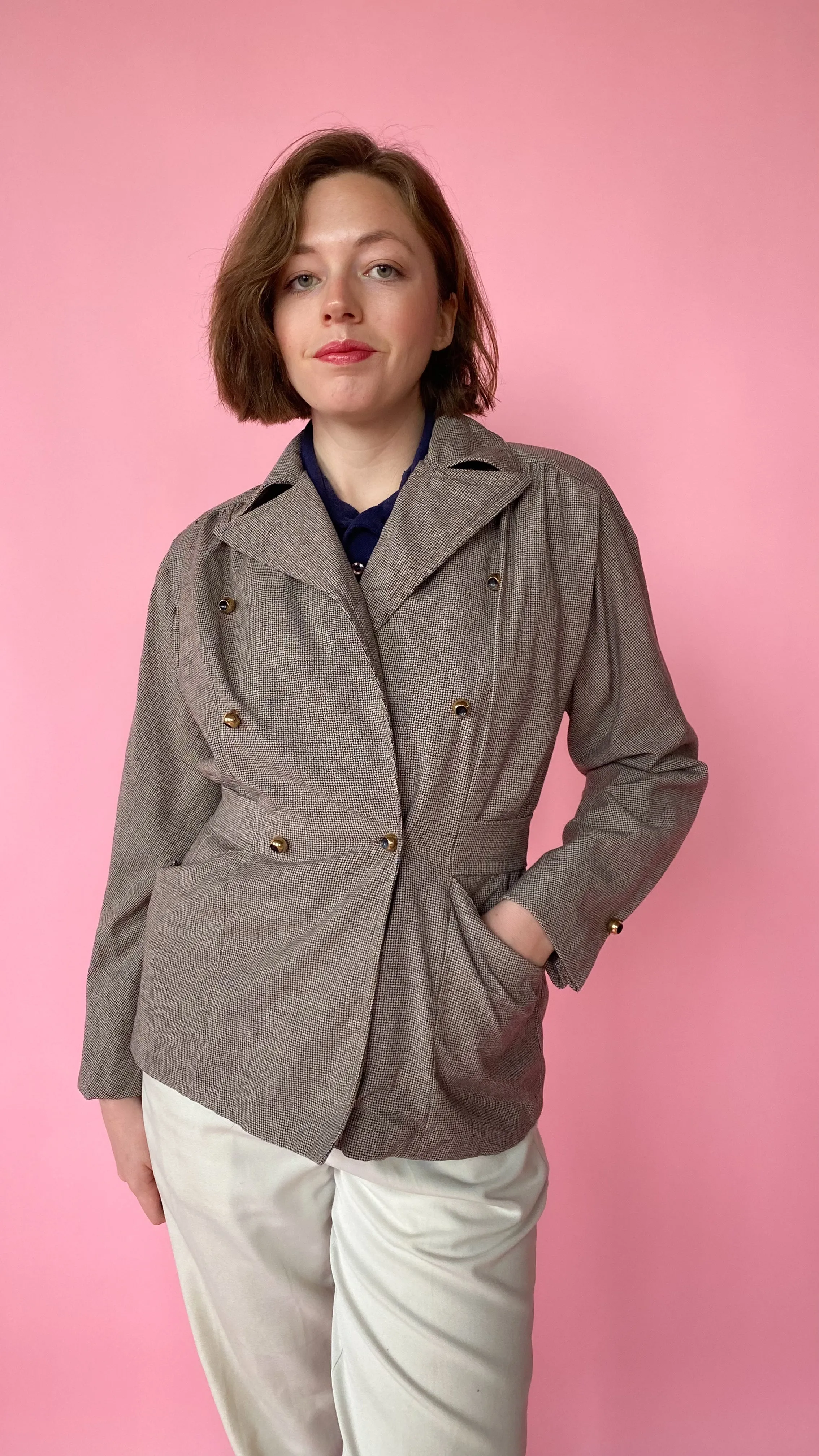 1940s Brown and Blue Tweed Blazer, sz. S