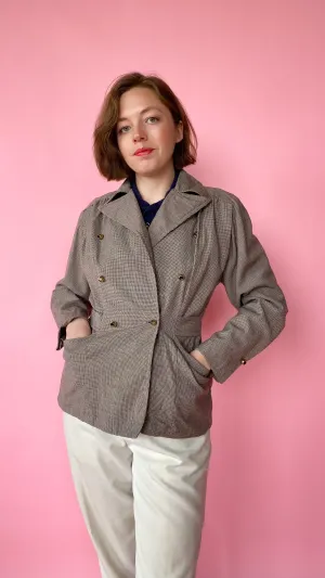 1940s Brown and Blue Tweed Blazer, sz. S
