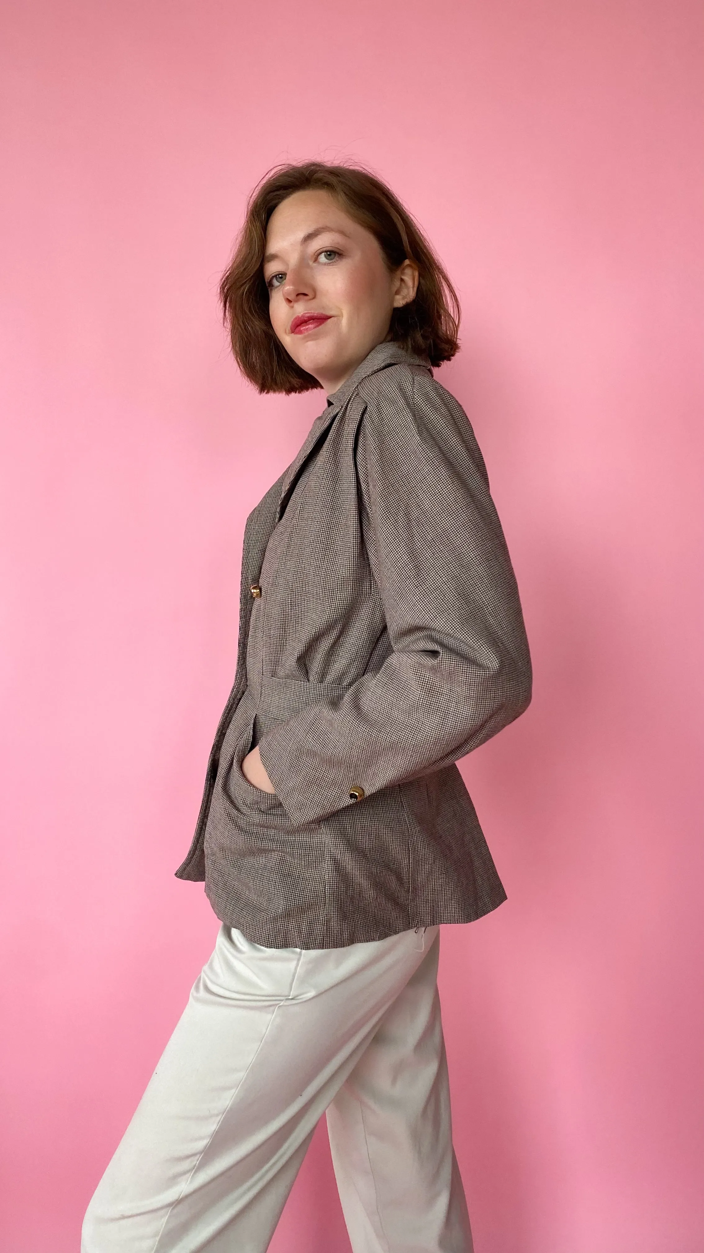 1940s Brown and Blue Tweed Blazer, sz. S
