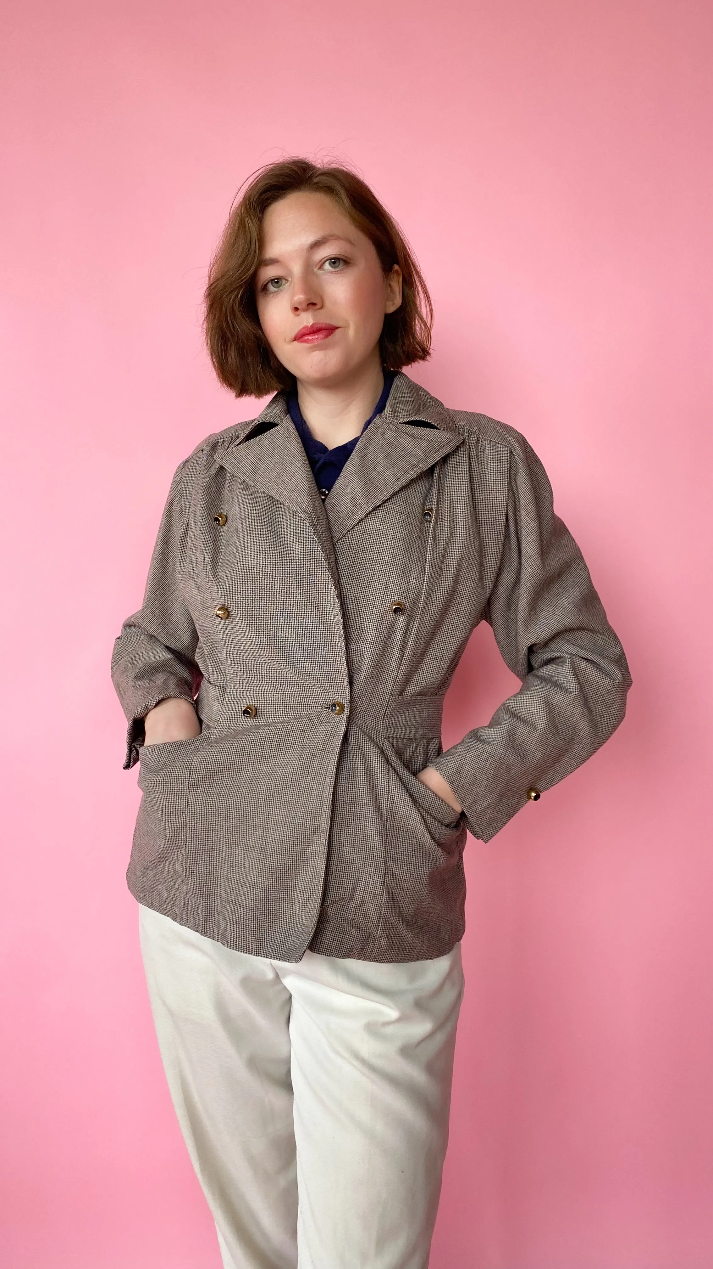1940s Brown and Blue Tweed Blazer, sz. S