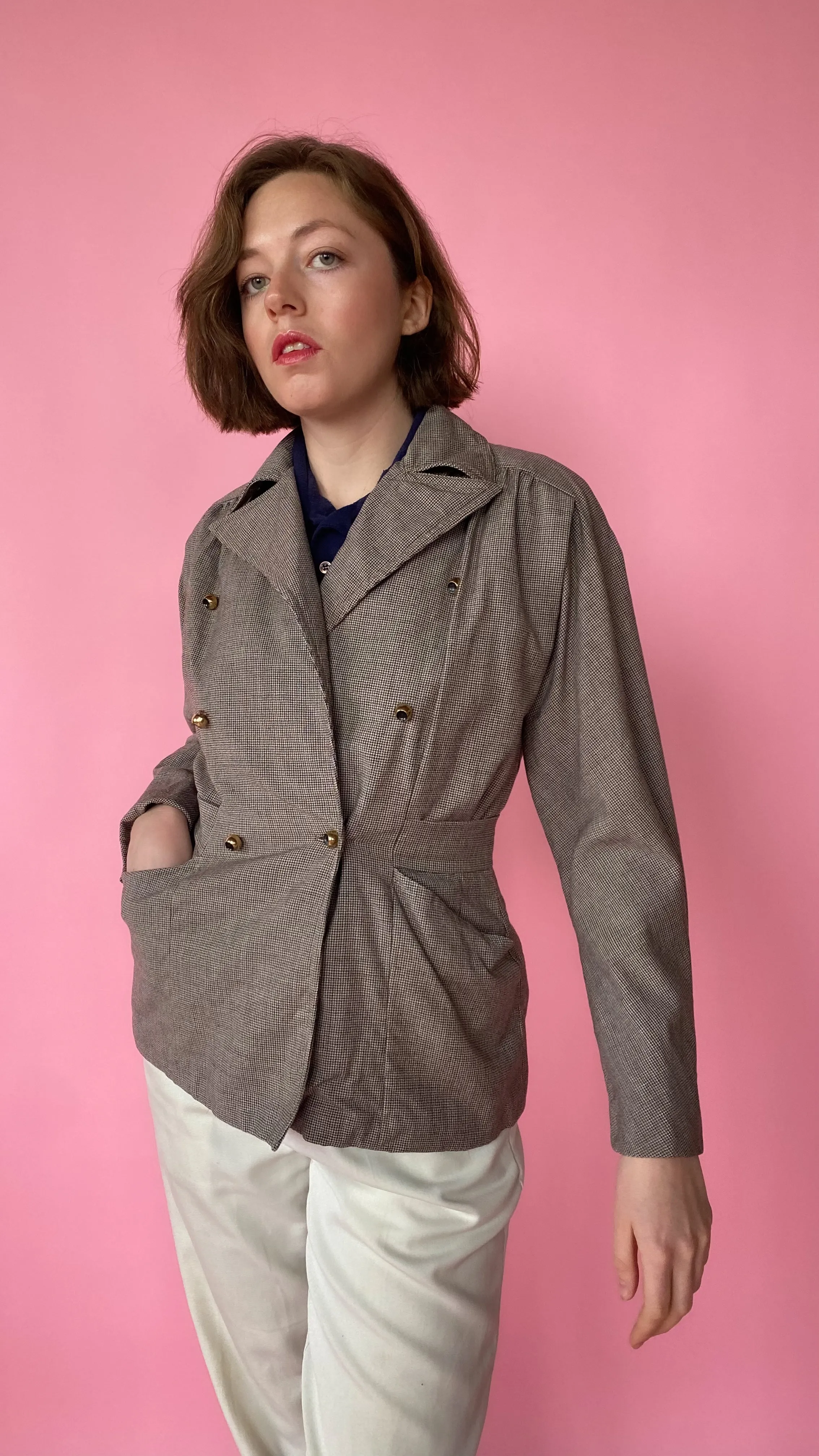 1940s Brown and Blue Tweed Blazer, sz. S