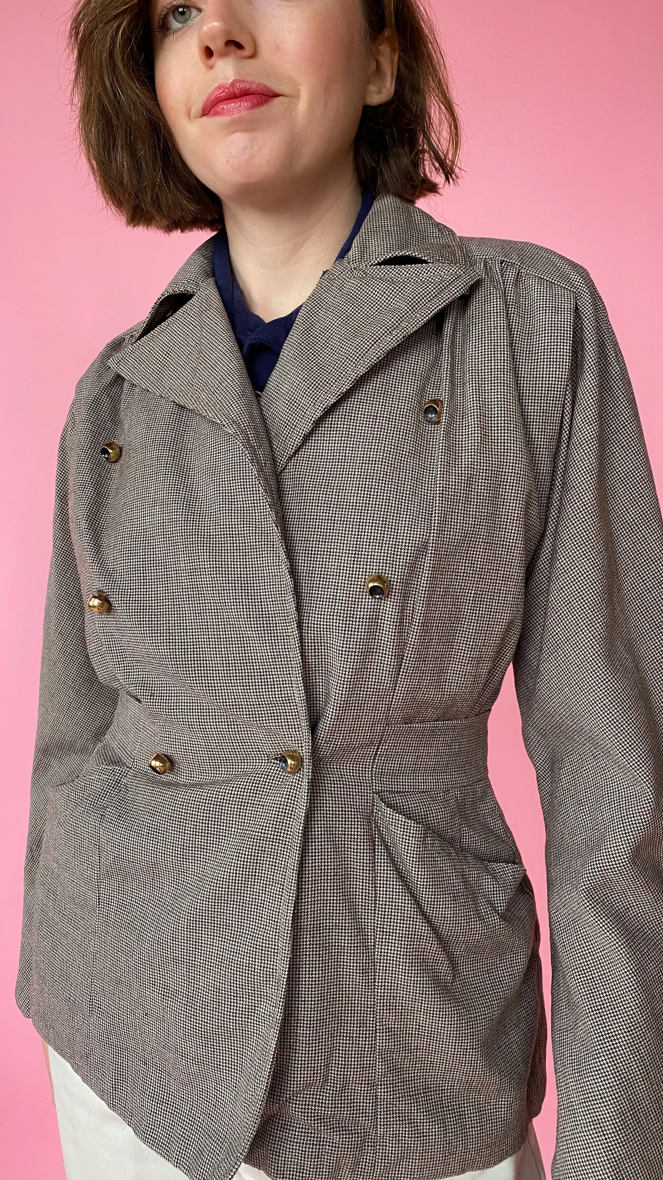 1940s Brown and Blue Tweed Blazer, sz. S