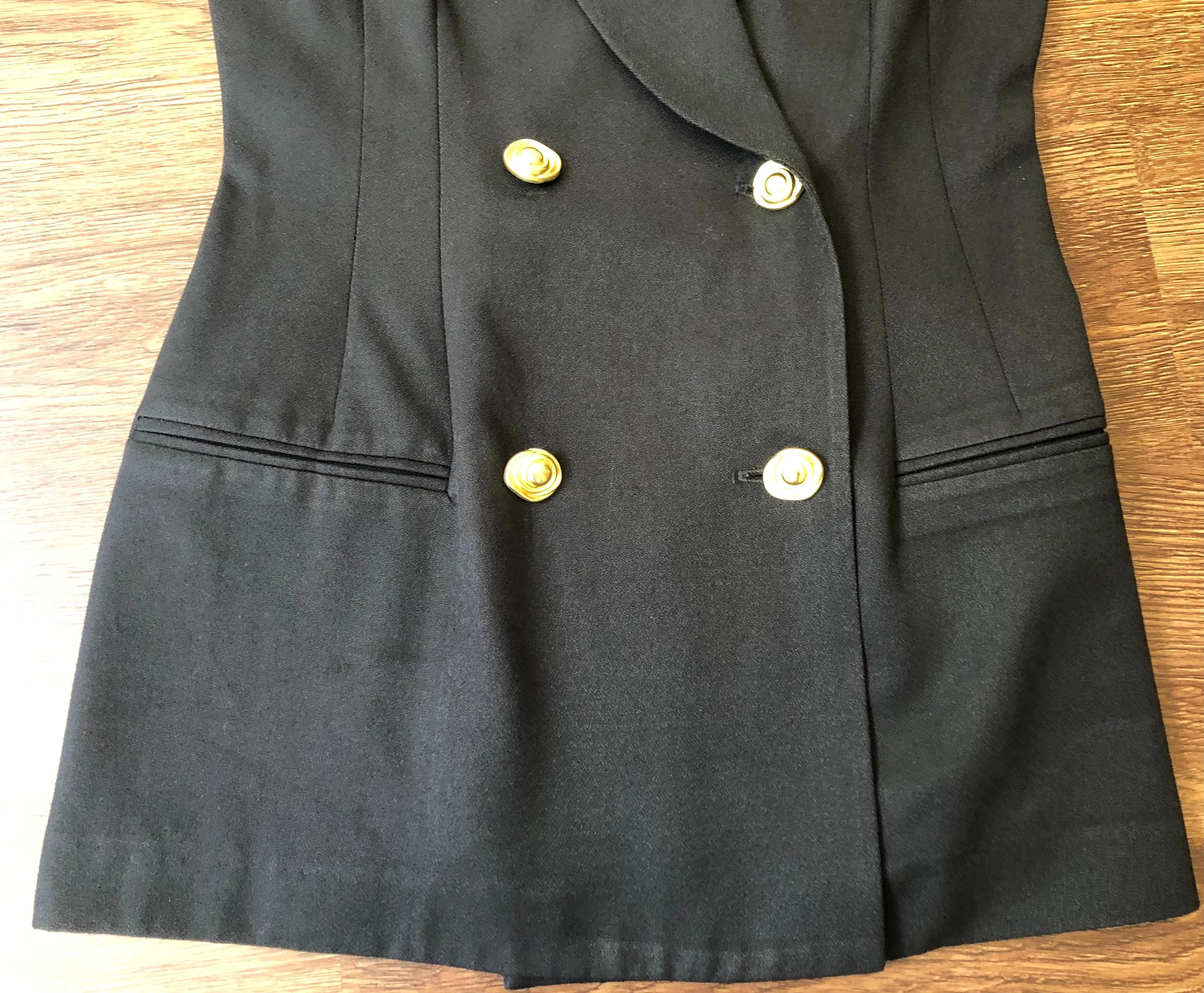 '90s Sleeveless Longline Blazer with Gold Buttons Dark Academia by Lois Snyder for Dani Max