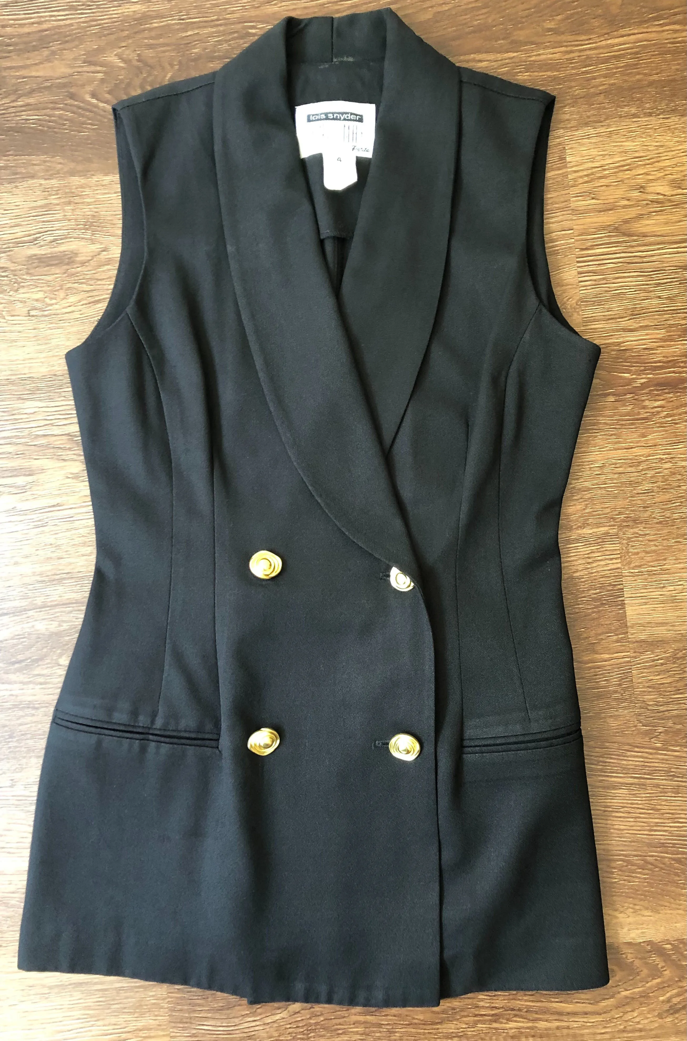 '90s Sleeveless Longline Blazer with Gold Buttons Dark Academia by Lois Snyder for Dani Max
