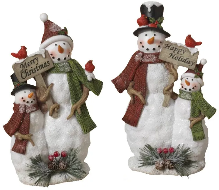9" Resin Snowman & Baby Figurine with Holiday Sign