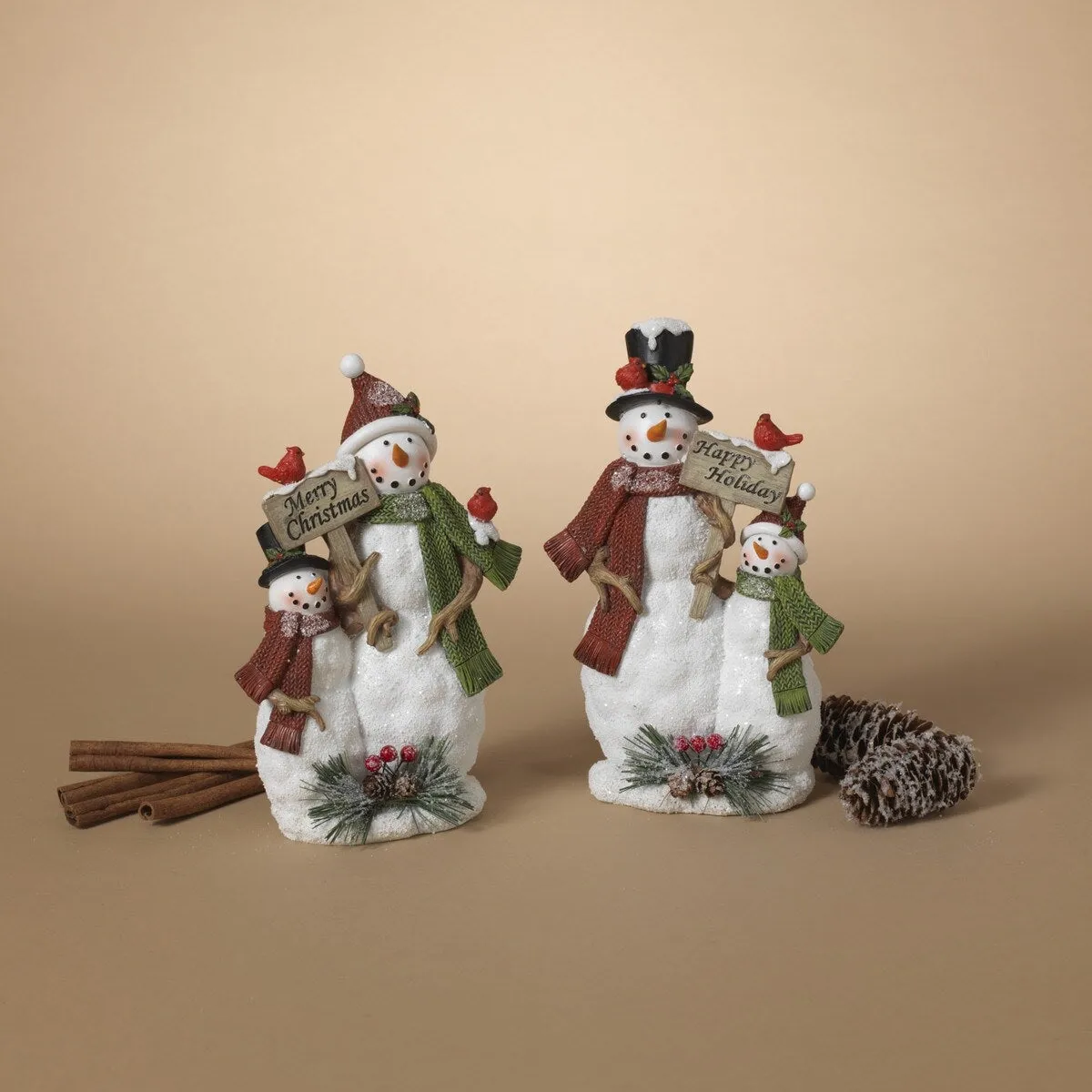 9" Resin Snowman & Baby Figurine with Holiday Sign