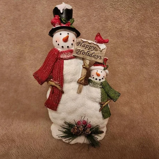 9" Resin Snowman & Baby Figurine with Holiday Sign