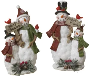 9" Resin Snowman & Baby Figurine with Holiday Sign