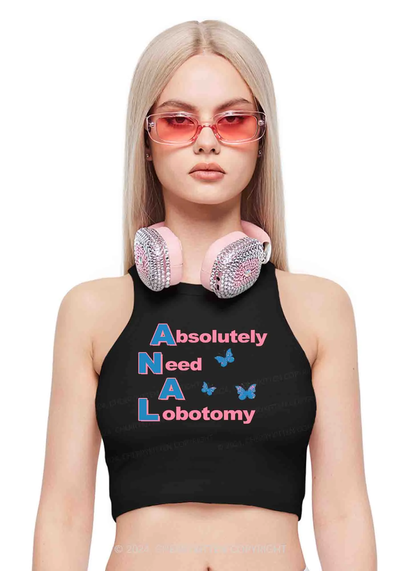 Absolutely Need A Lobotomy Y2K Crop Tank Top Cherrykitten