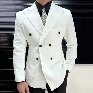 Aidase British Style Men Italian Linen Wide Collar Versatile Blazer Hombre Suit Chaqueta Hombre Prom Blazer Men Blazer Vintage Burgundy
