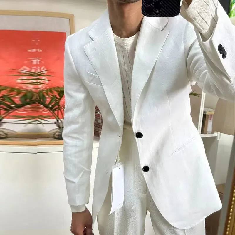 Aidase British Style Men Italian Linen Wide Collar Versatile Blazer Hombre Suit Chaqueta Hombre Prom Blazer Men Blazer Vintage Burgundy