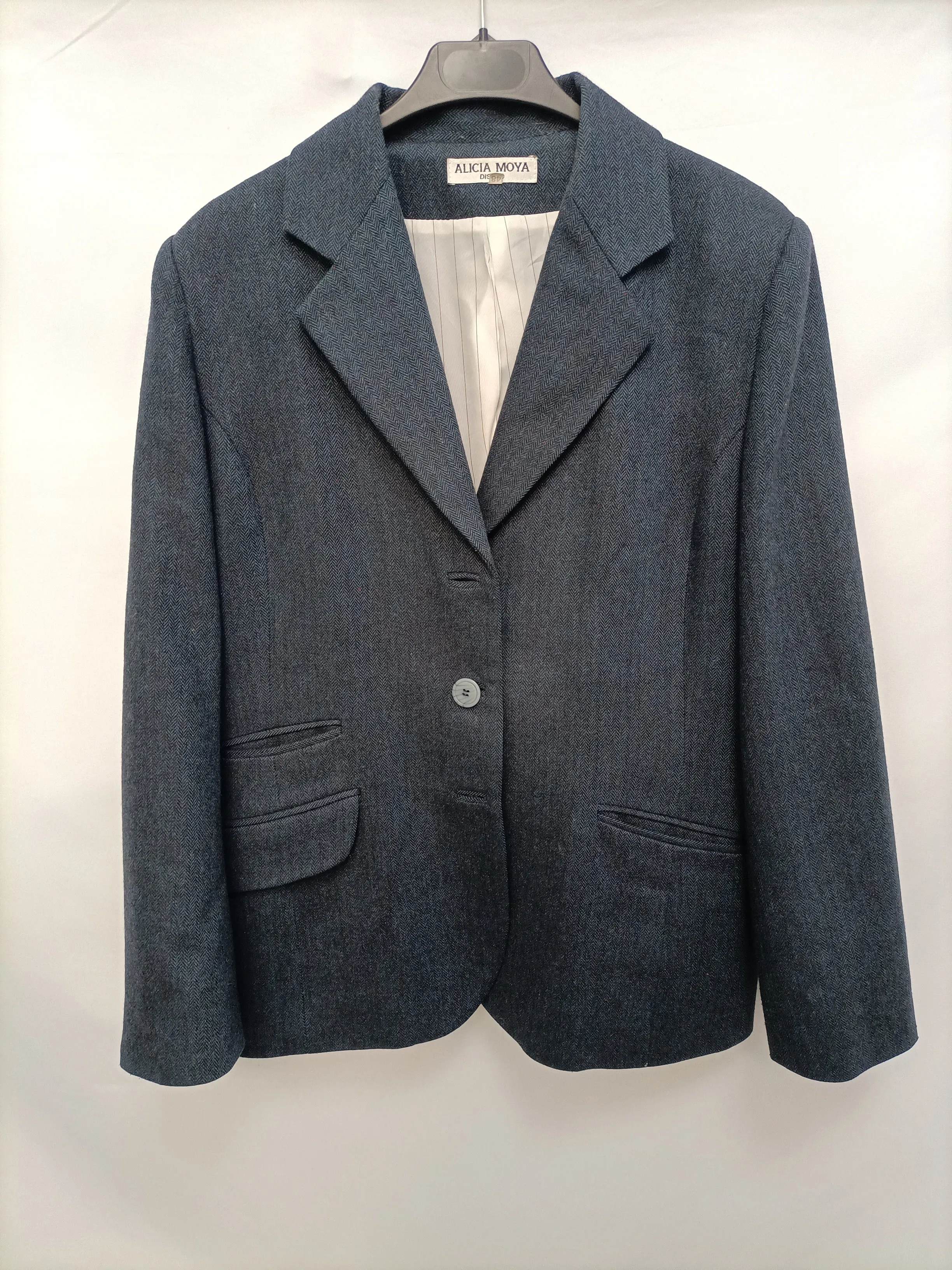 ALICIA MOYA. Blazer espiga azul vintage T.48