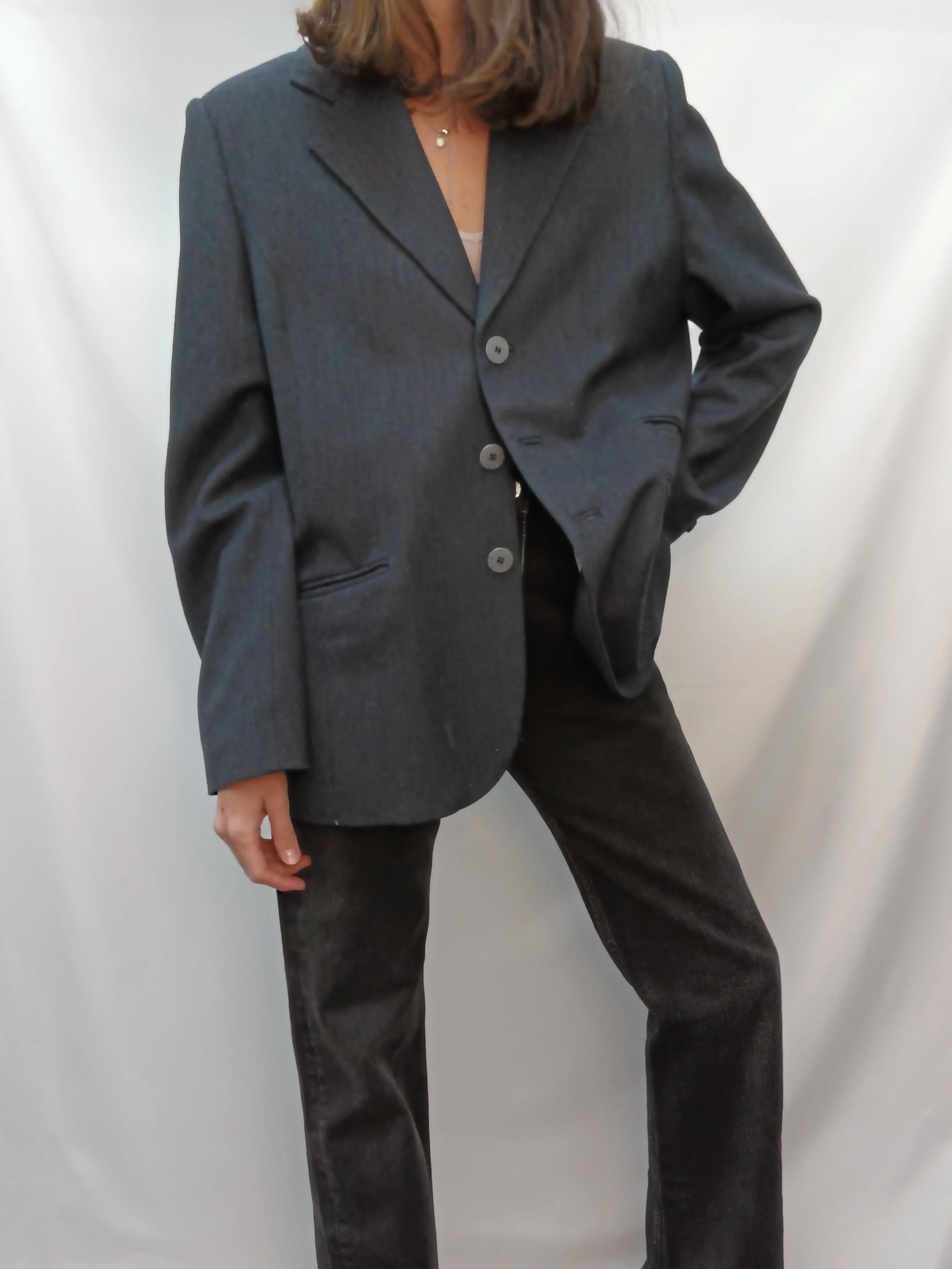 ALICIA MOYA. Blazer espiga azul vintage T.48