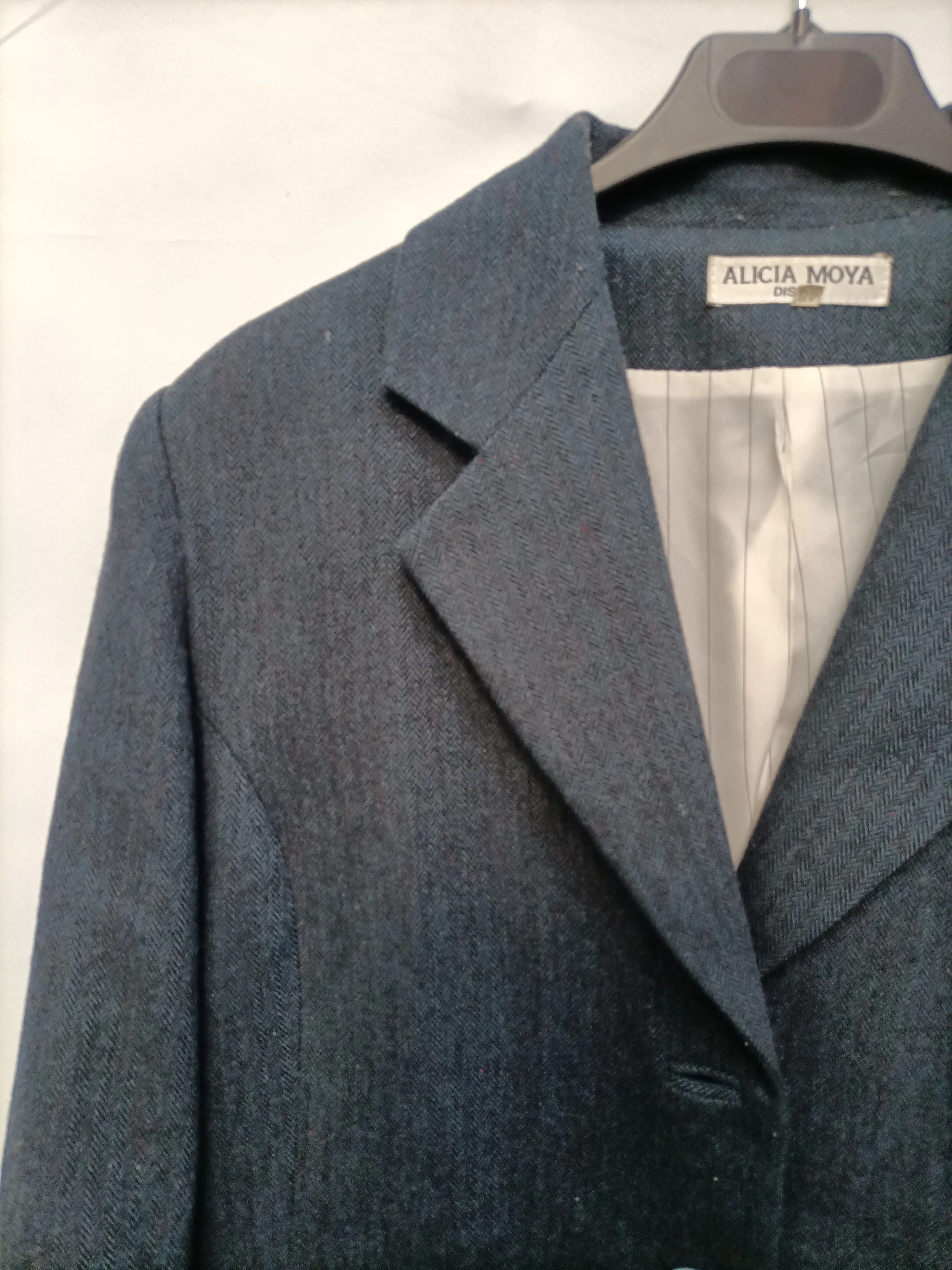 ALICIA MOYA. Blazer espiga azul vintage T.48