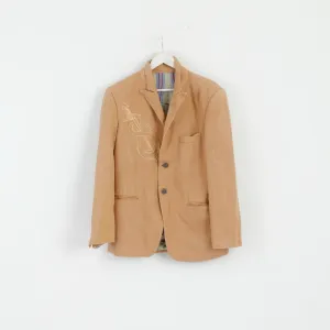 As 7 Th Lum Mens 40 S Blazer Beige Linen Cotton Blend Emroidered Jacket