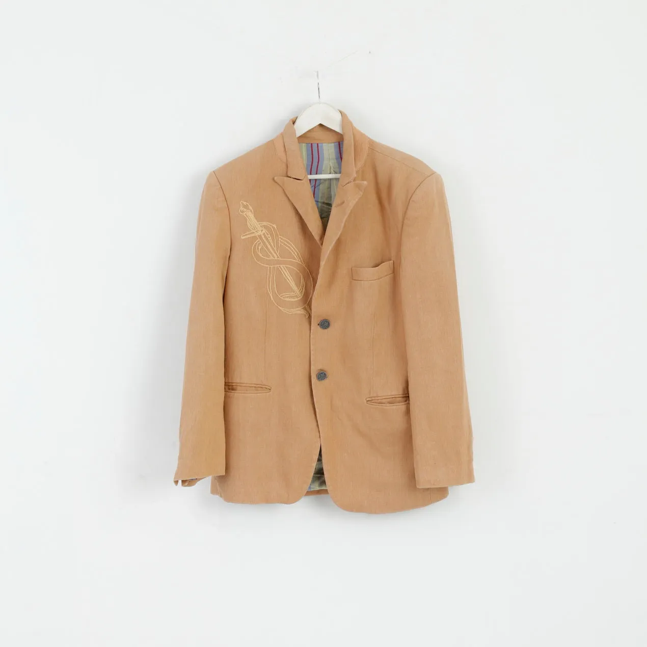 As 7 Th Lum Mens 40 S Blazer Beige Linen Cotton Blend Emroidered Jacket