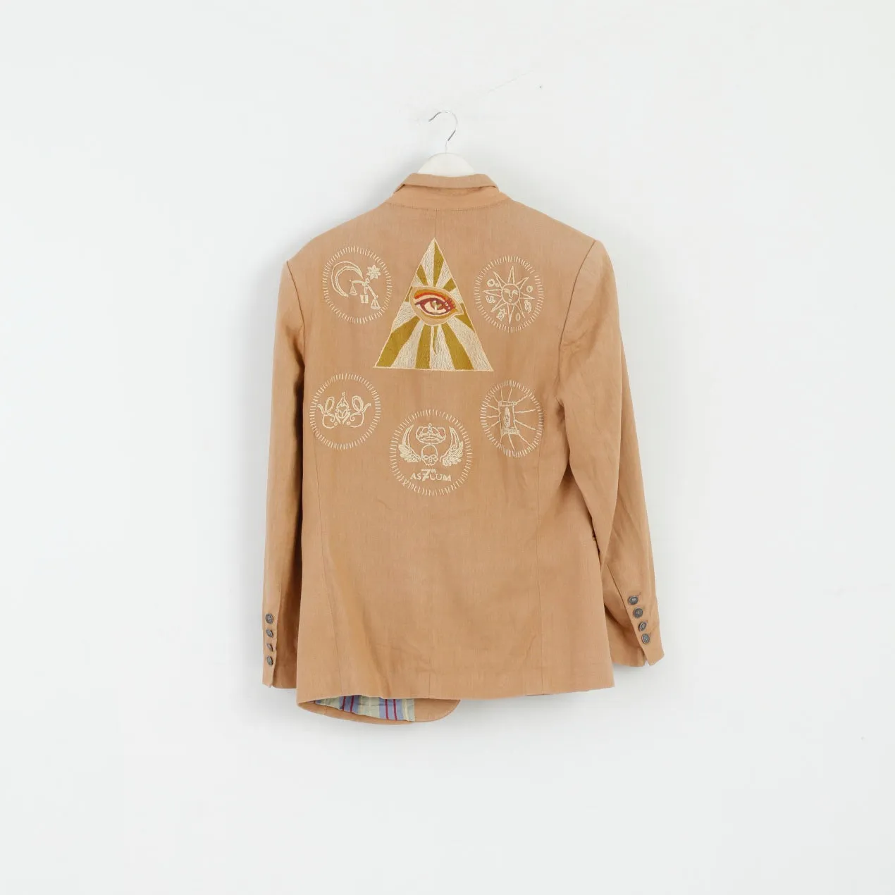 As 7 Th Lum Mens 40 S Blazer Beige Linen Cotton Blend Emroidered Jacket