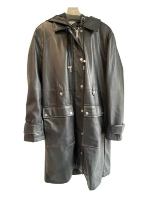 Avec Les Filles Size M Black Polyurethane Trench Hood Zip Up Front Pockets Coat