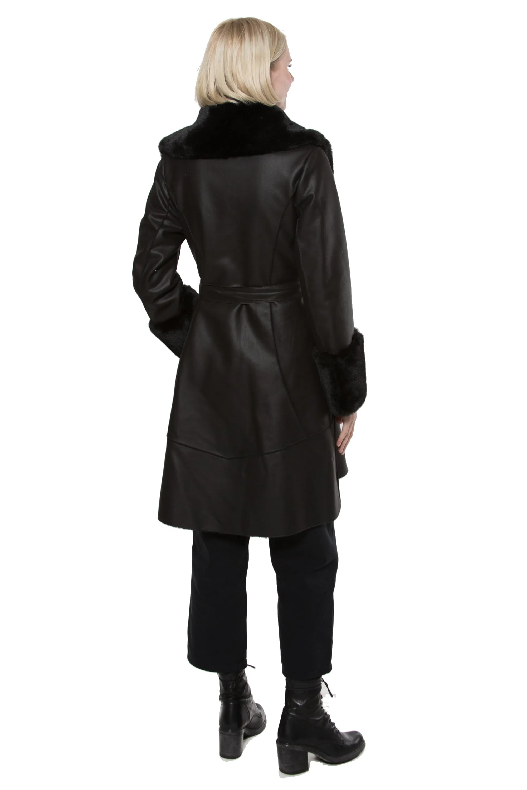 BAYEUX - Faux Shearling & Faux Leather Wrap Coat