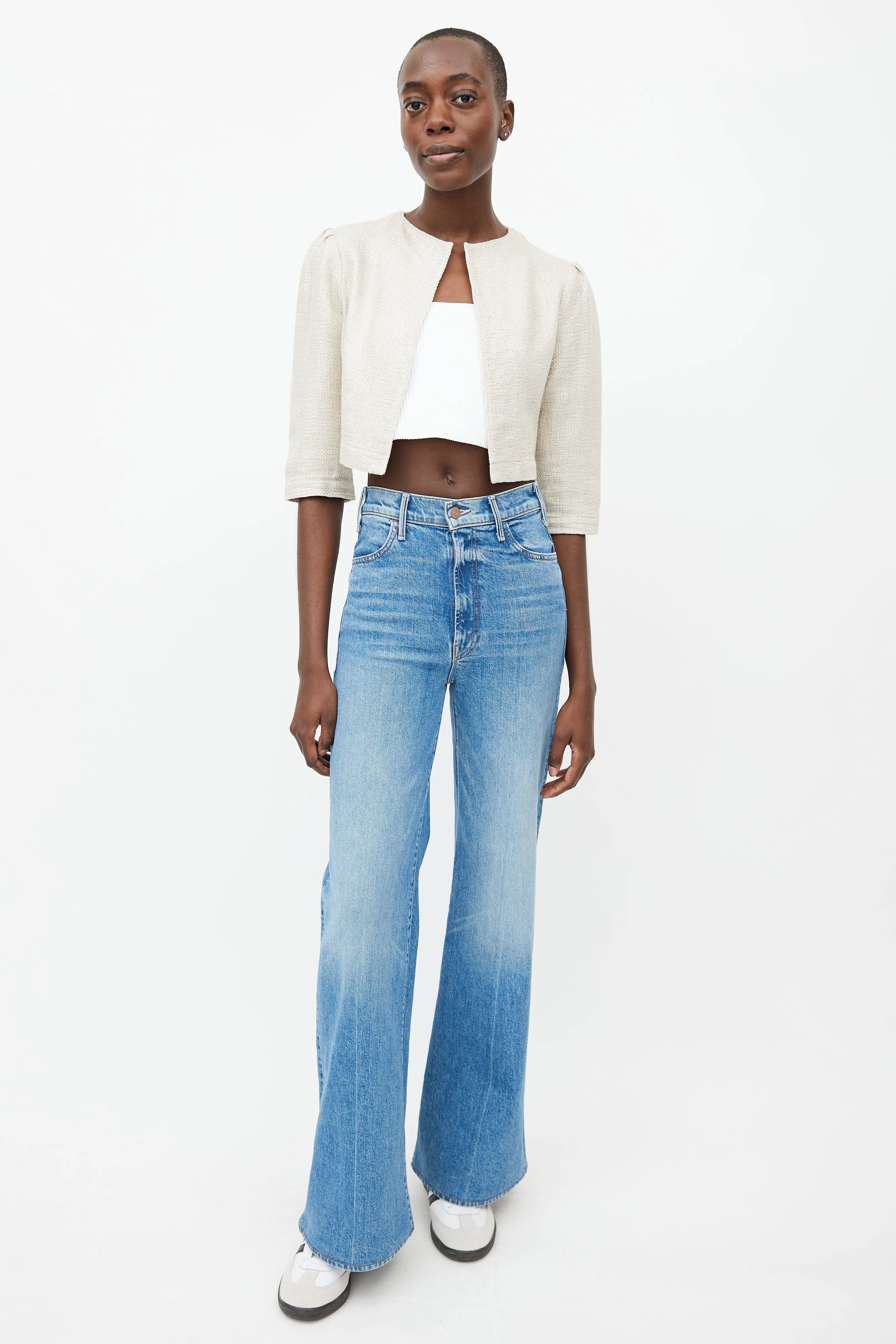 Beige Woven Cropped Linen Jacket