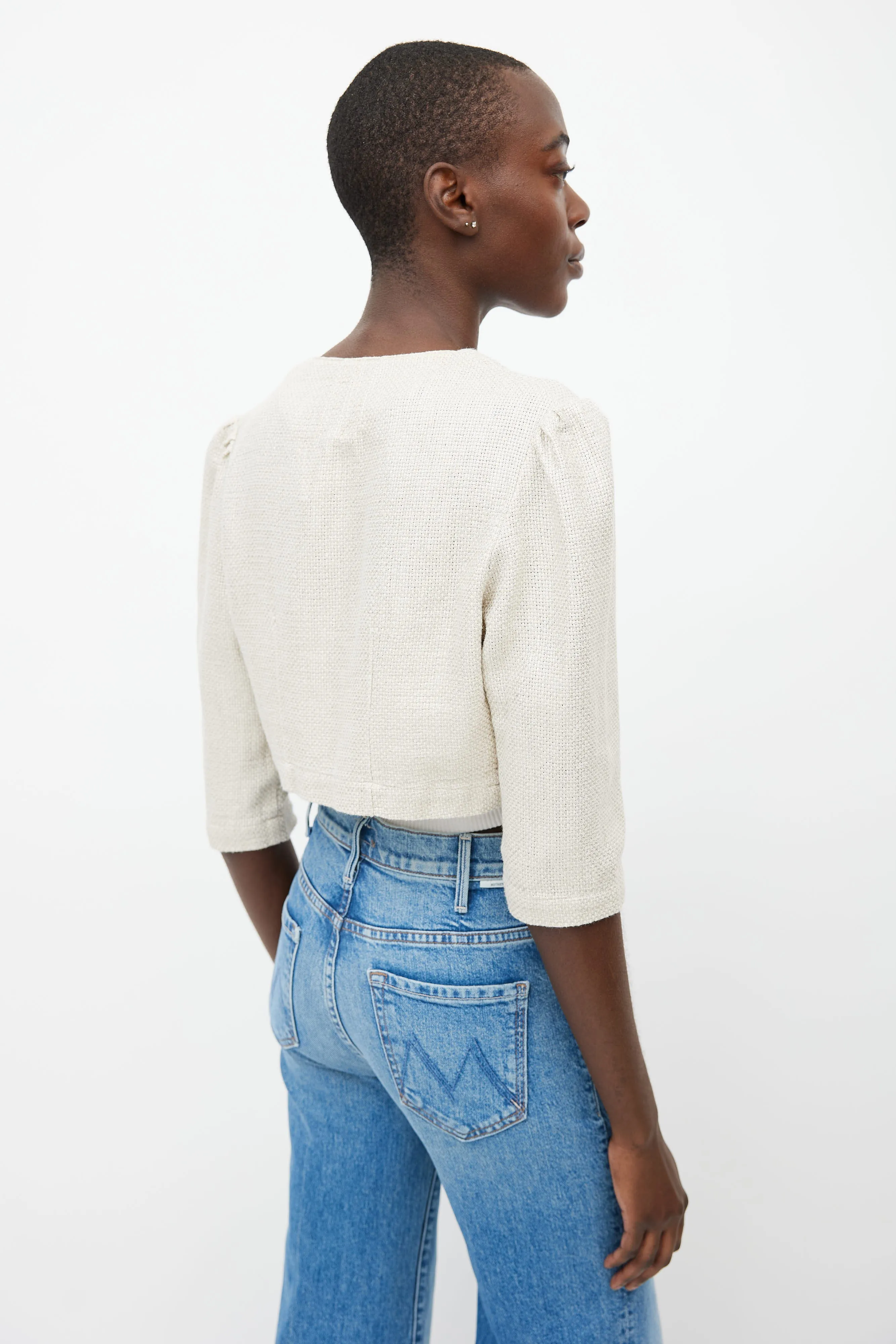 Beige Woven Cropped Linen Jacket