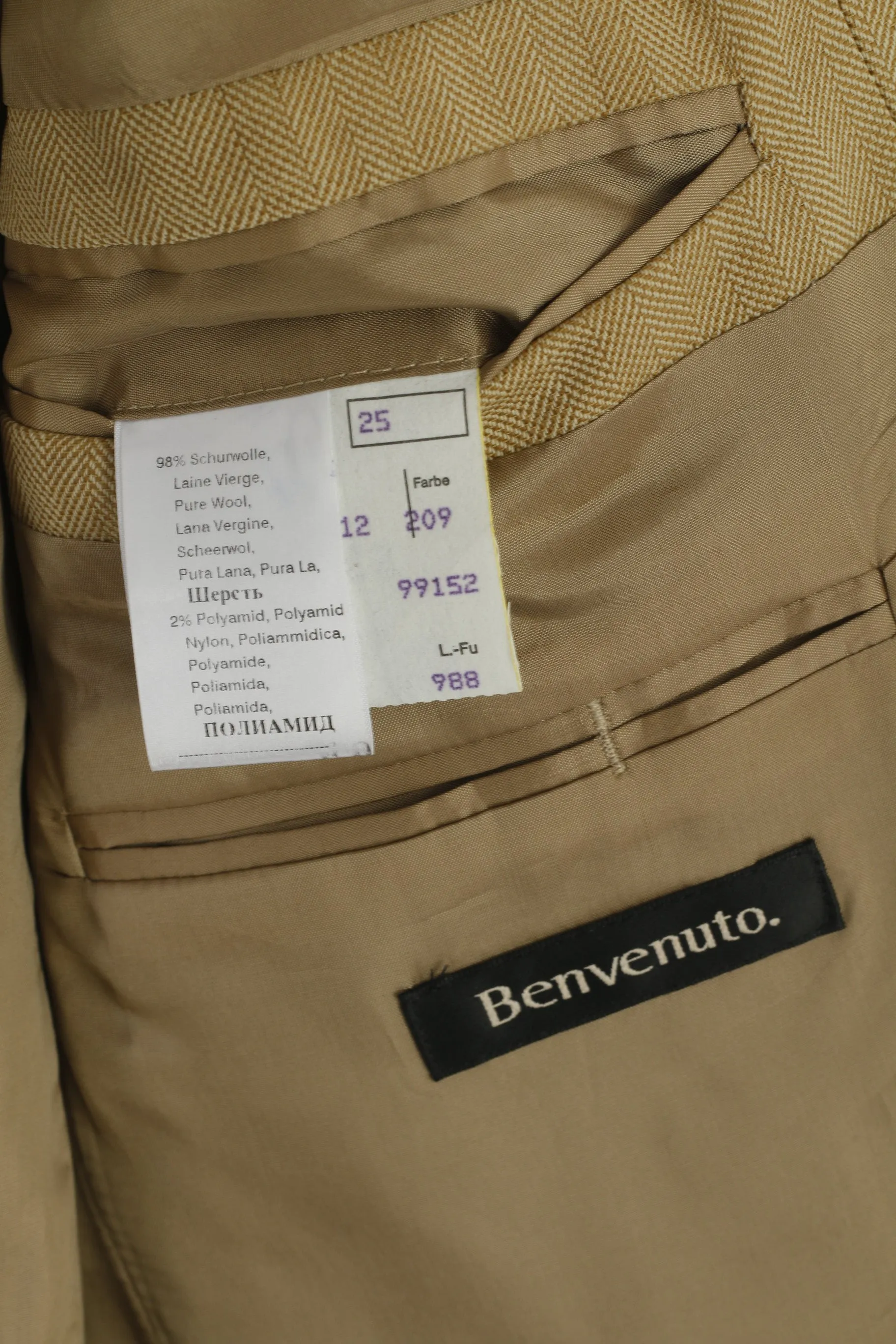Benvenuto Men 25 40 Blazer Camel Wool Vintage Single Breasted Jacket