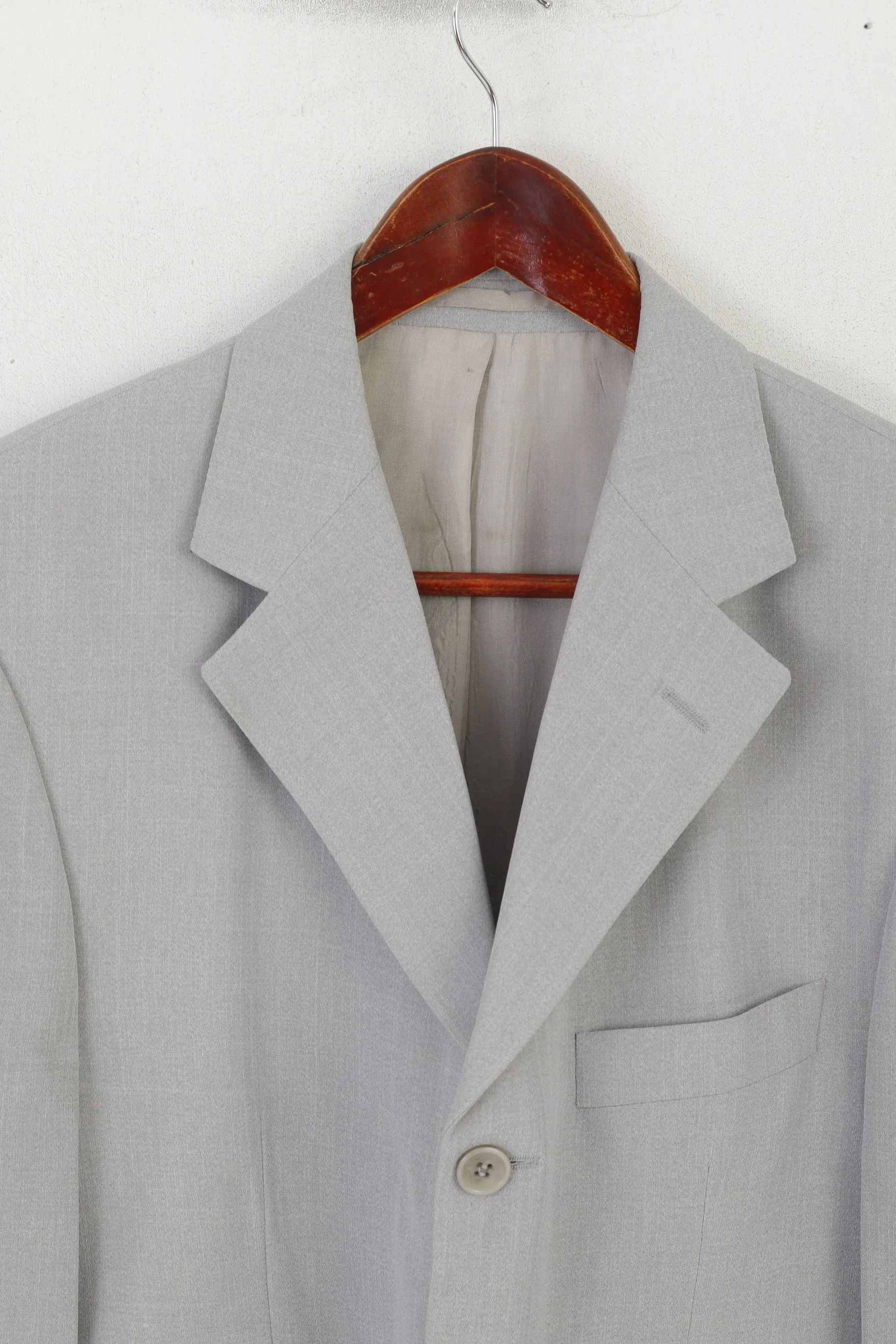 Berto Lucci Milano Men 48 38 Blazer Grey Vintage Shiny Single Breasted Shoulder Pads Jacket