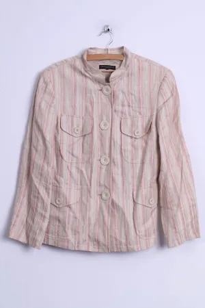 Betty Jackson Studio Womens M Jacket Beige Linen Striped Big Buttons Blazer