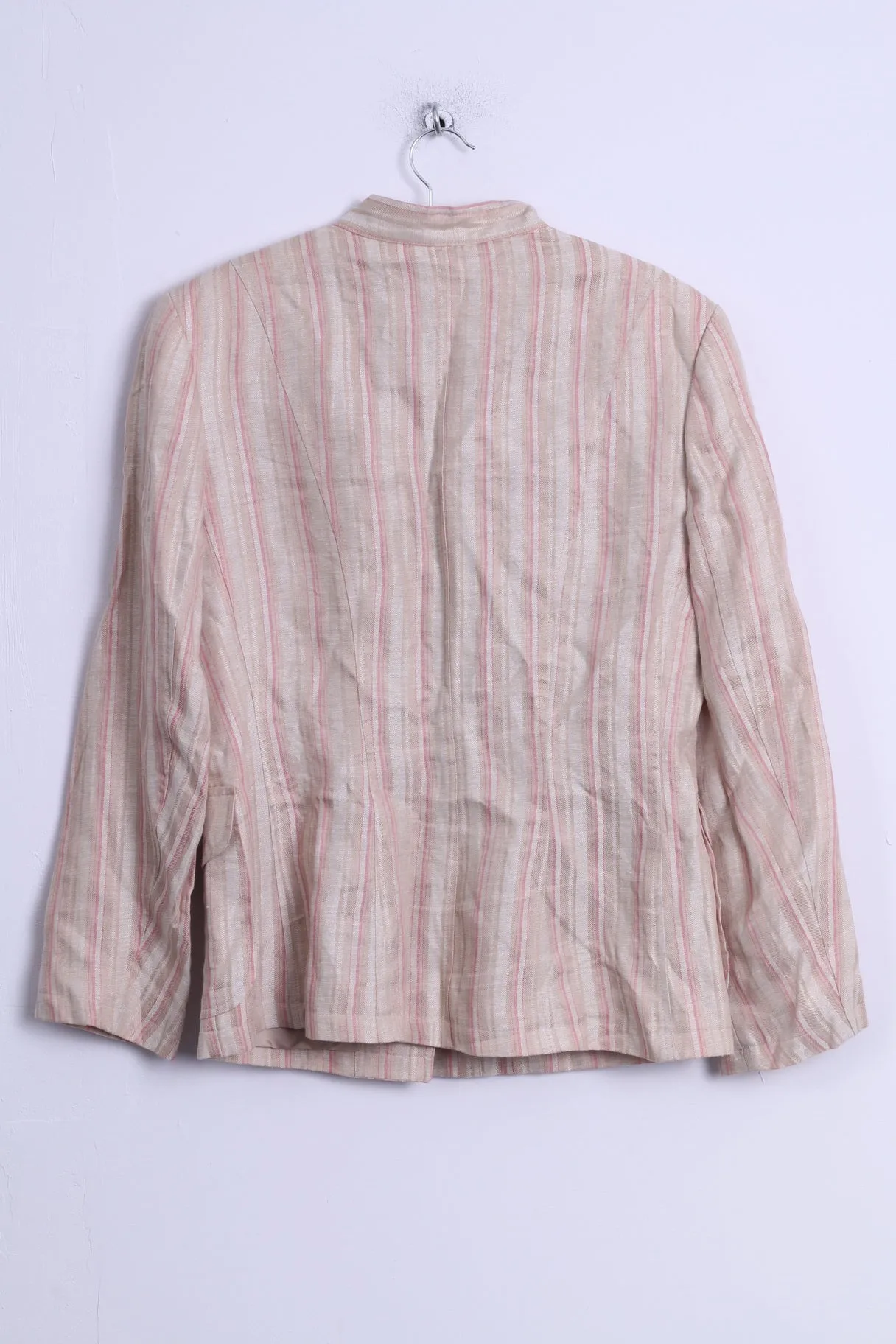 Betty Jackson Studio Womens M Jacket Beige Linen Striped Big Buttons Blazer