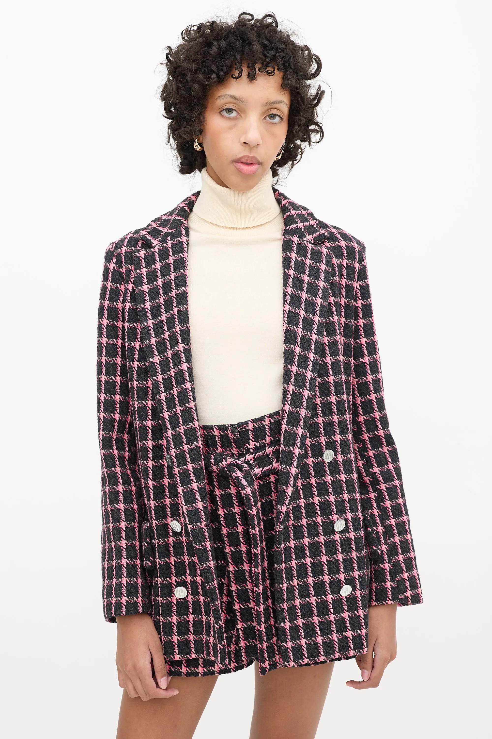 Black & Pink Tweed Skort Suit