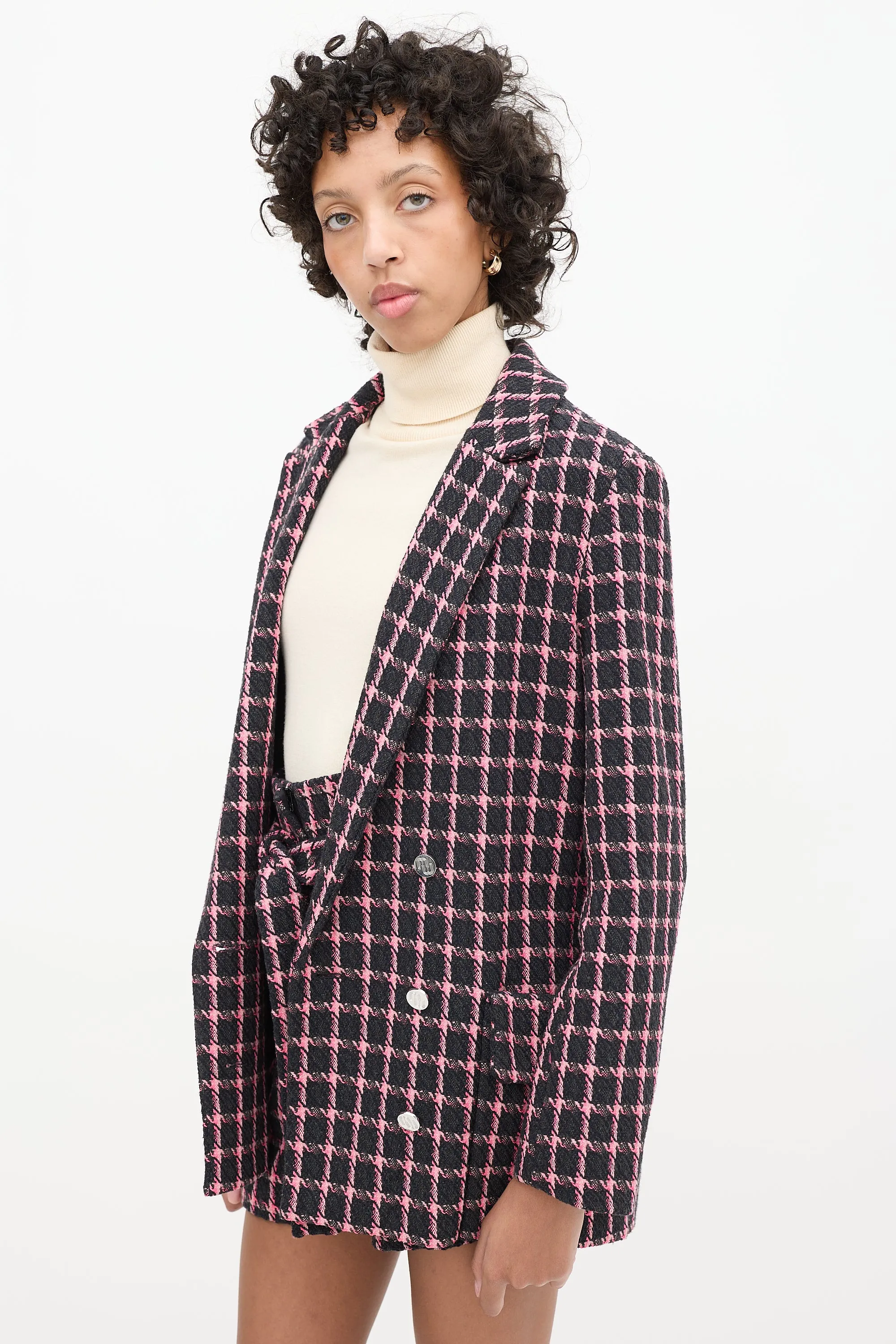 Black & Pink Tweed Skort Suit
