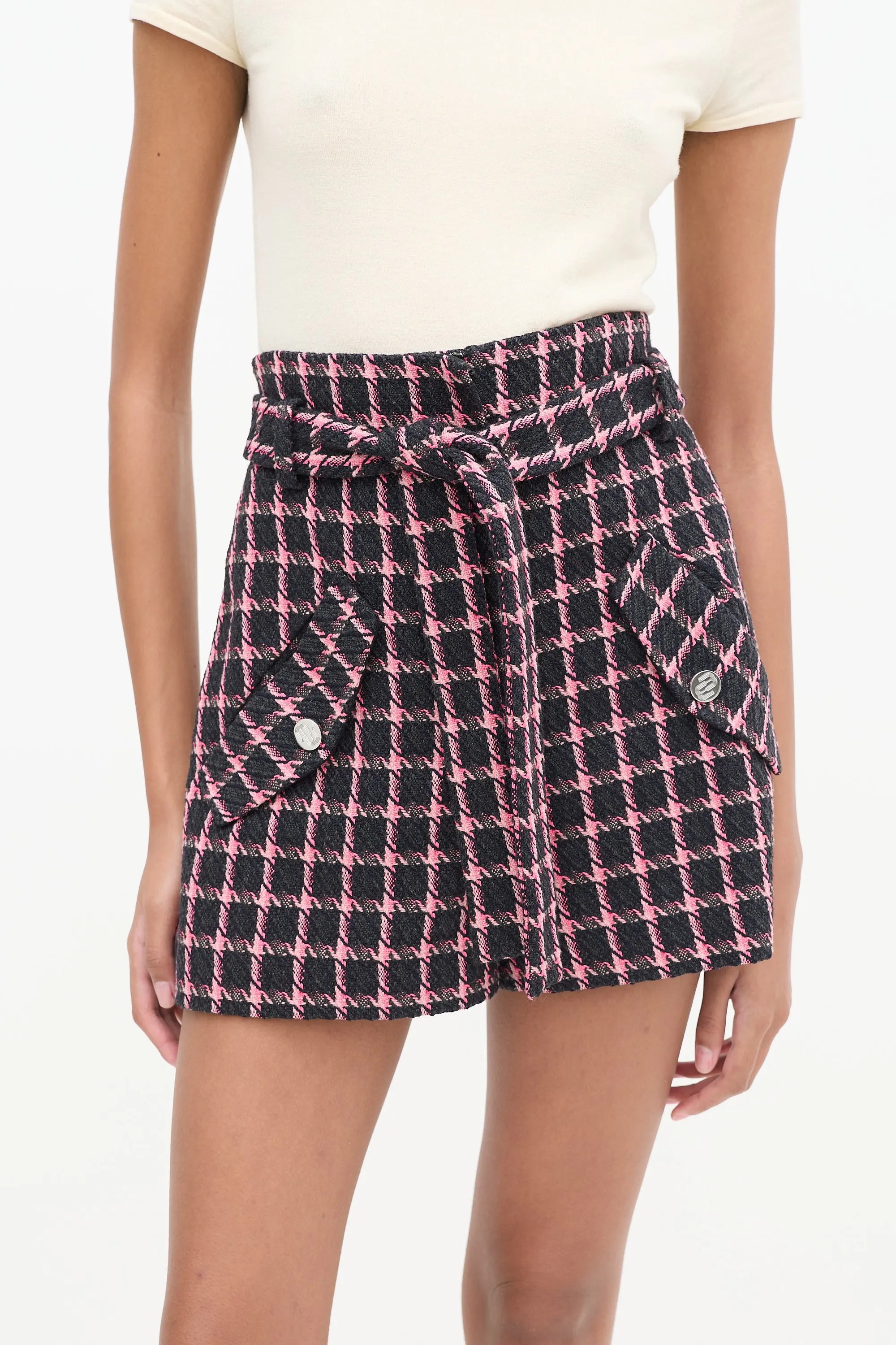 Black & Pink Tweed Skort Suit