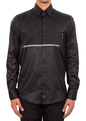 Black Geometric Silver Trim Detailed Shirt
