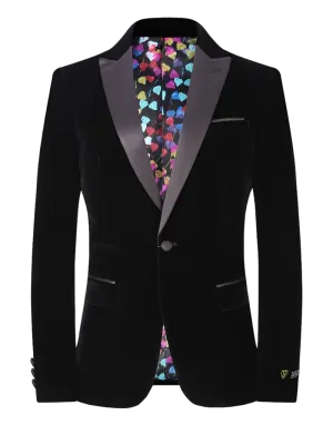 Black Men's velvet Blazer Peak Lapel Slim-Fit with Bowtie By Suslo Couture