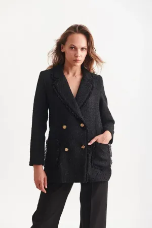 Black Padded Blazer Jacket With Pockets
