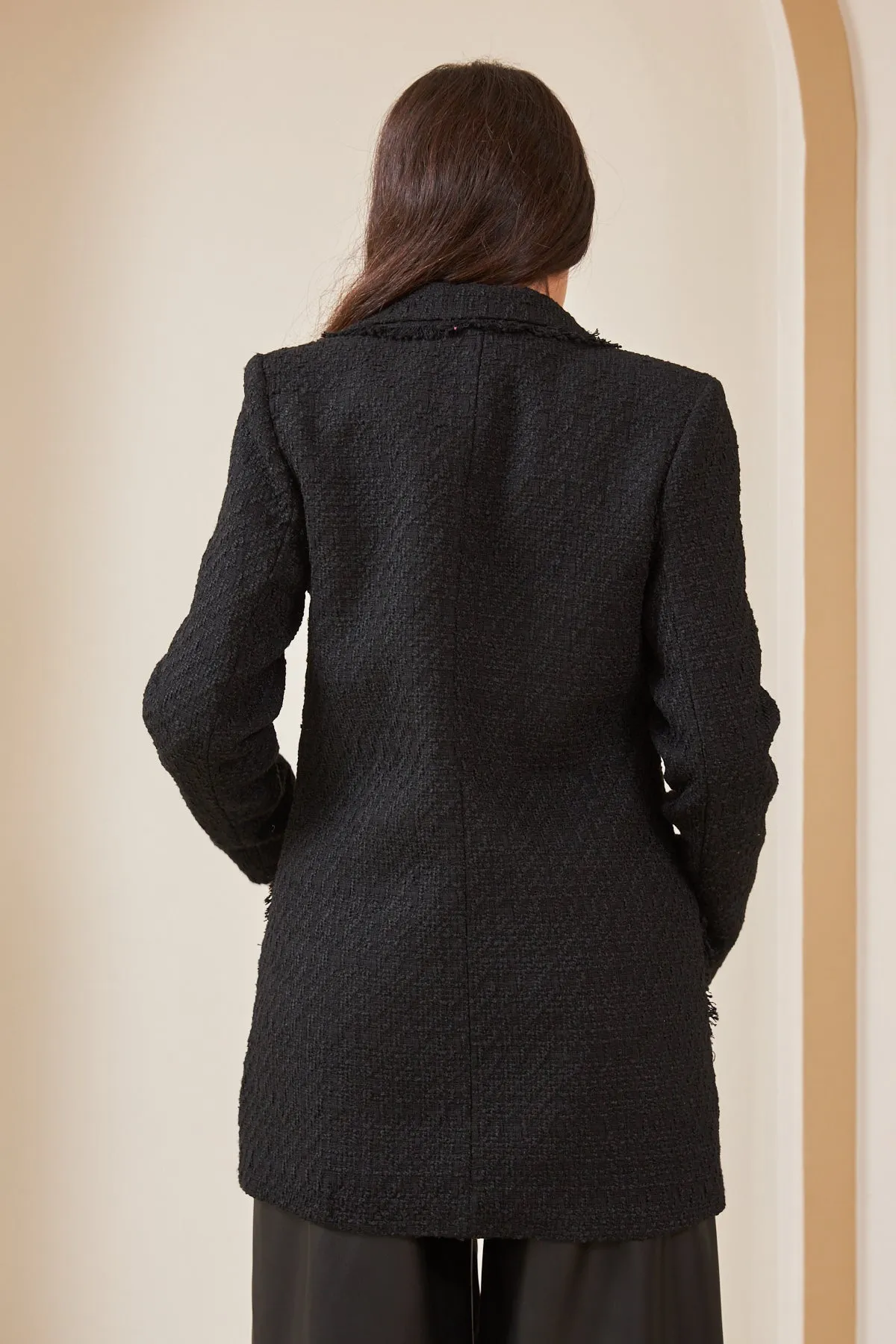 Black Padded Blazer Jacket With Pockets