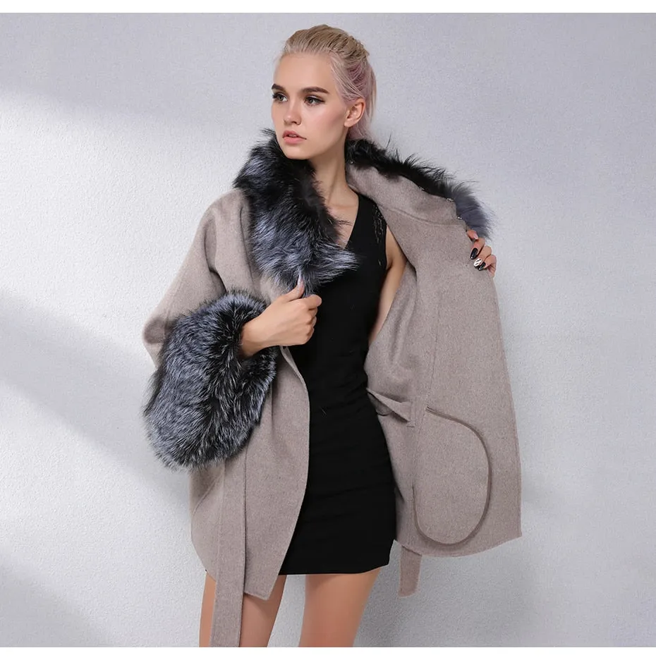 Cashmere With Natural Real Fox Fur Coat