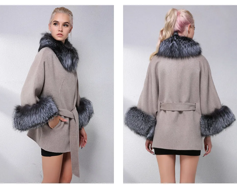 Cashmere With Natural Real Fox Fur Coat