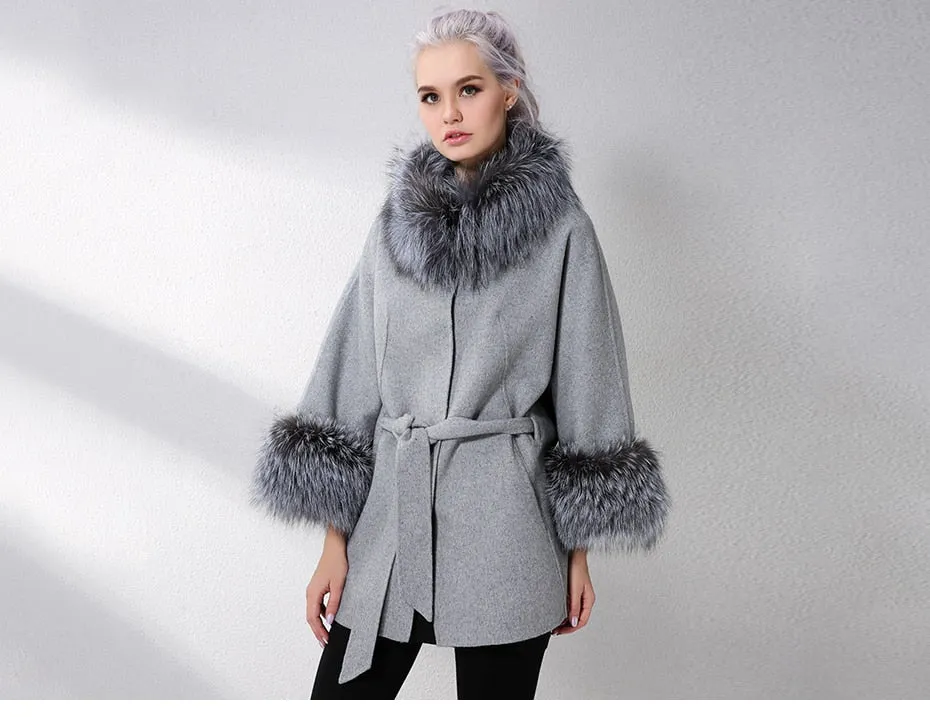 Cashmere With Natural Real Fox Fur Coat