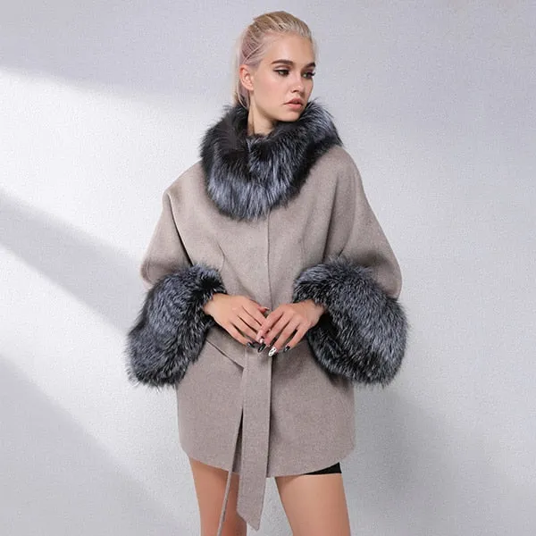 Cashmere With Natural Real Fox Fur Coat