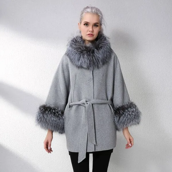 Cashmere With Natural Real Fox Fur Coat