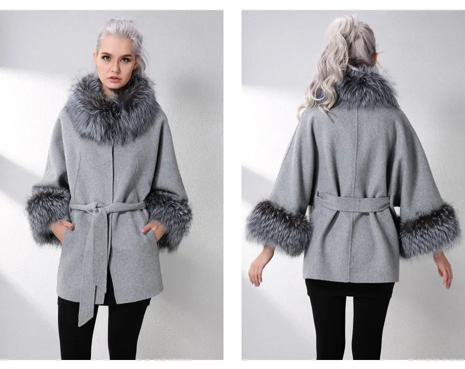 Cashmere With Natural Real Fox Fur Coat