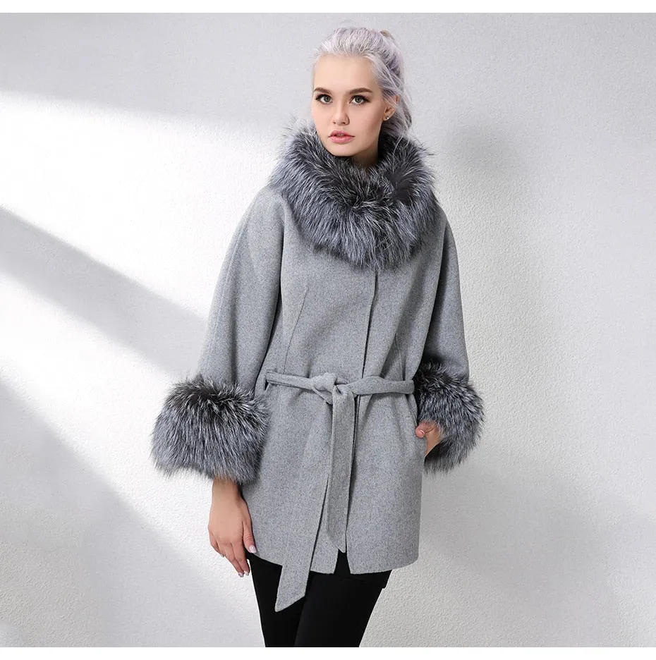Cashmere With Natural Real Fox Fur Coat