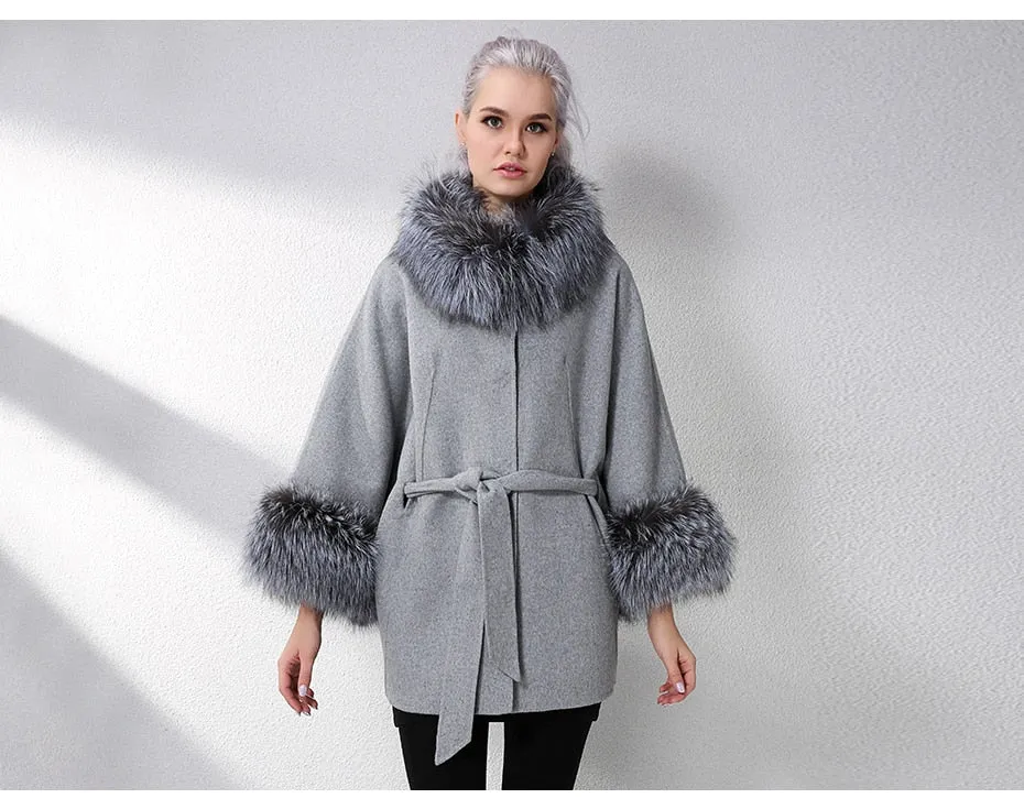 Cashmere With Natural Real Fox Fur Coat
